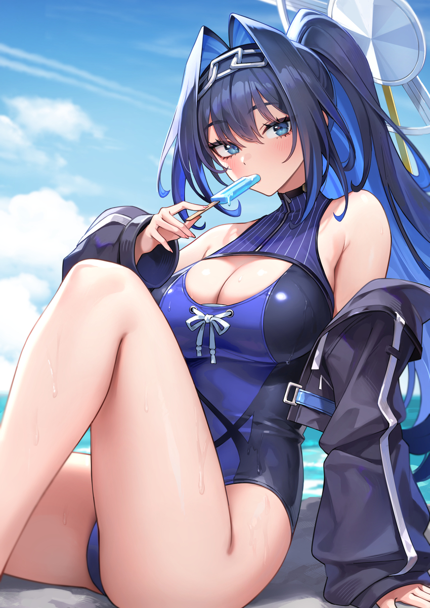 This is a pixiv picture whose title is Kronii Summer Swimsuit.