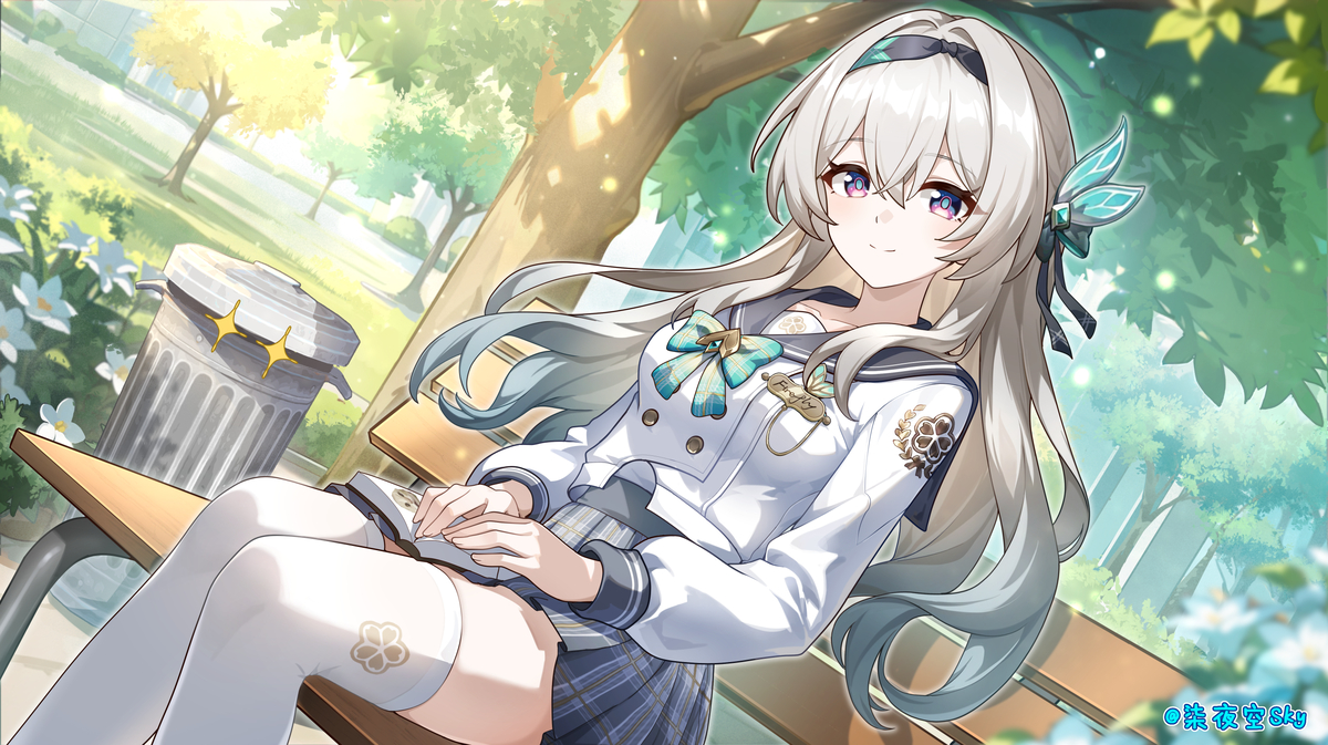 This is a pixiv picture whose title is 在公园偶遇JK流萤~.