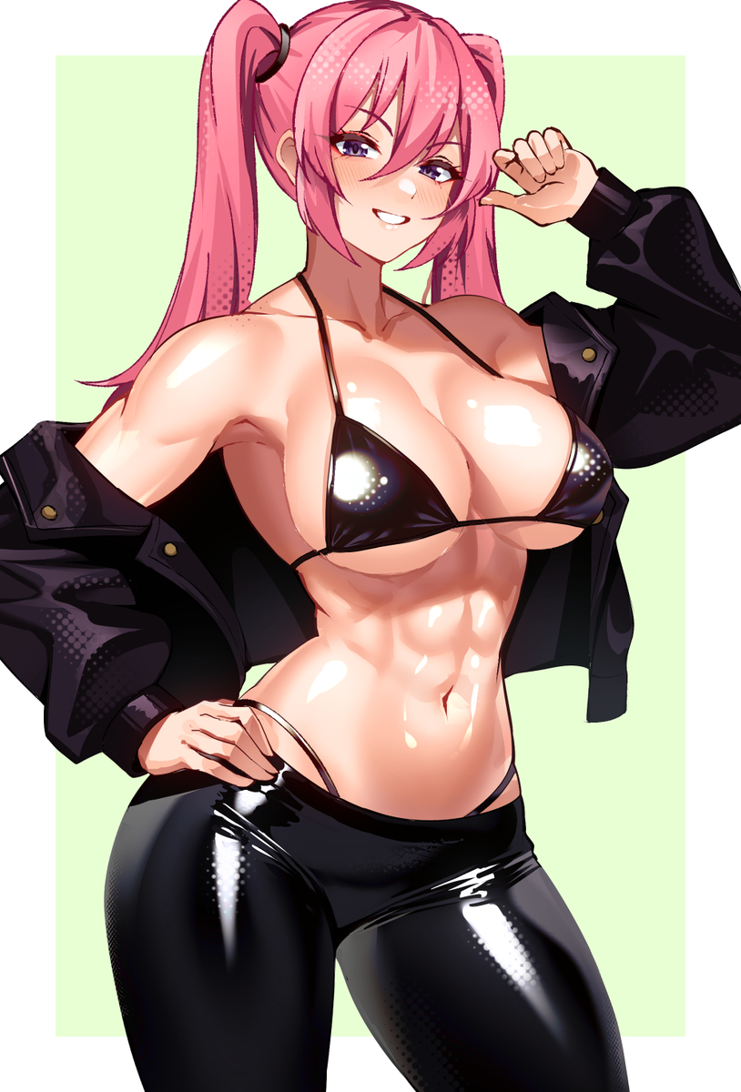 This is a pixiv picture whose title is レザーなパンツのお姉さん.