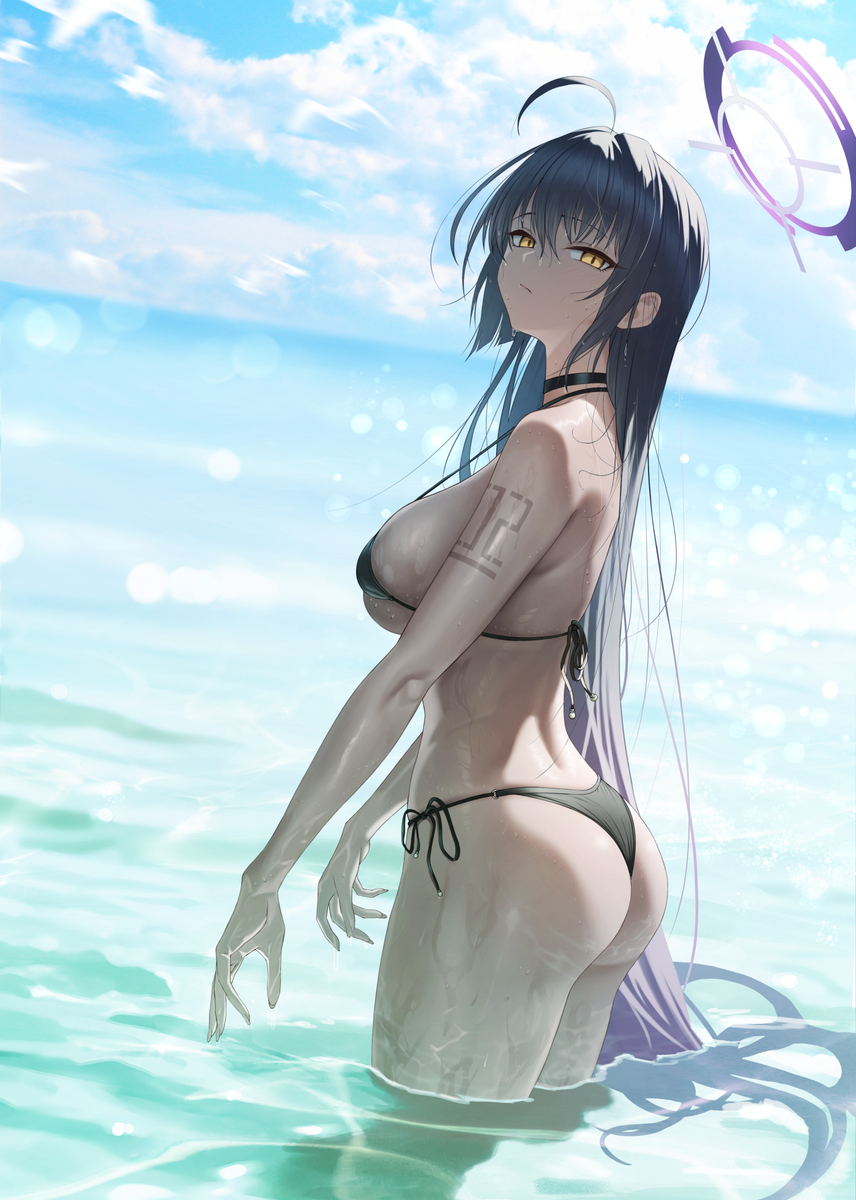 This is a pixiv picture whose title is 「……先生の視線、熱すぎです🖤」.