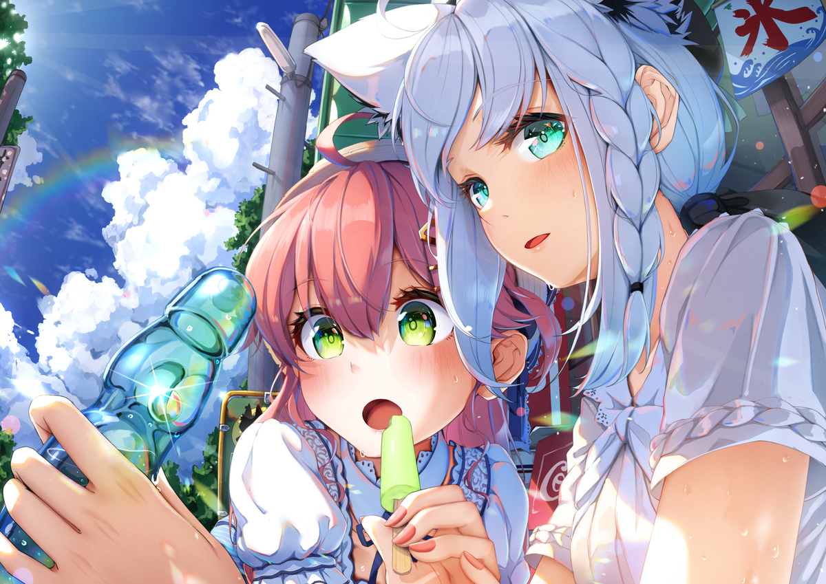 This is a pixiv picture whose title is 夏空の下のフブみこさん.
