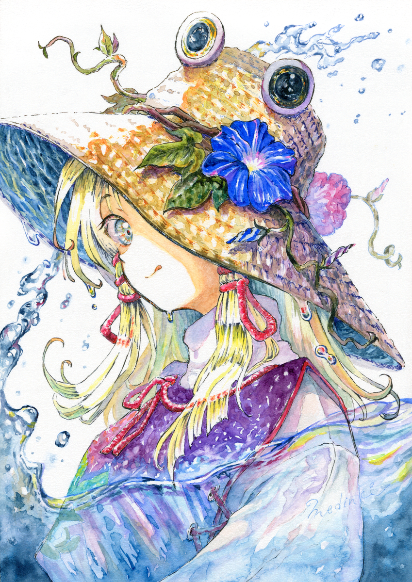 This is a pixiv picture whose title is 朝顔と少女.