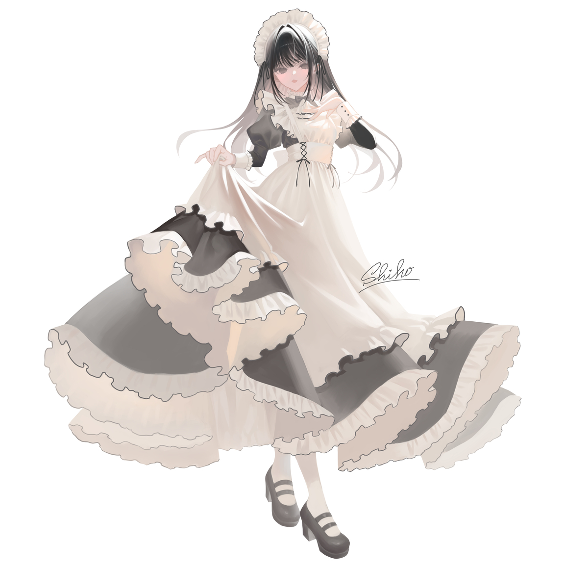 This is a pixiv picture whose title is 牡蠣×メイド.