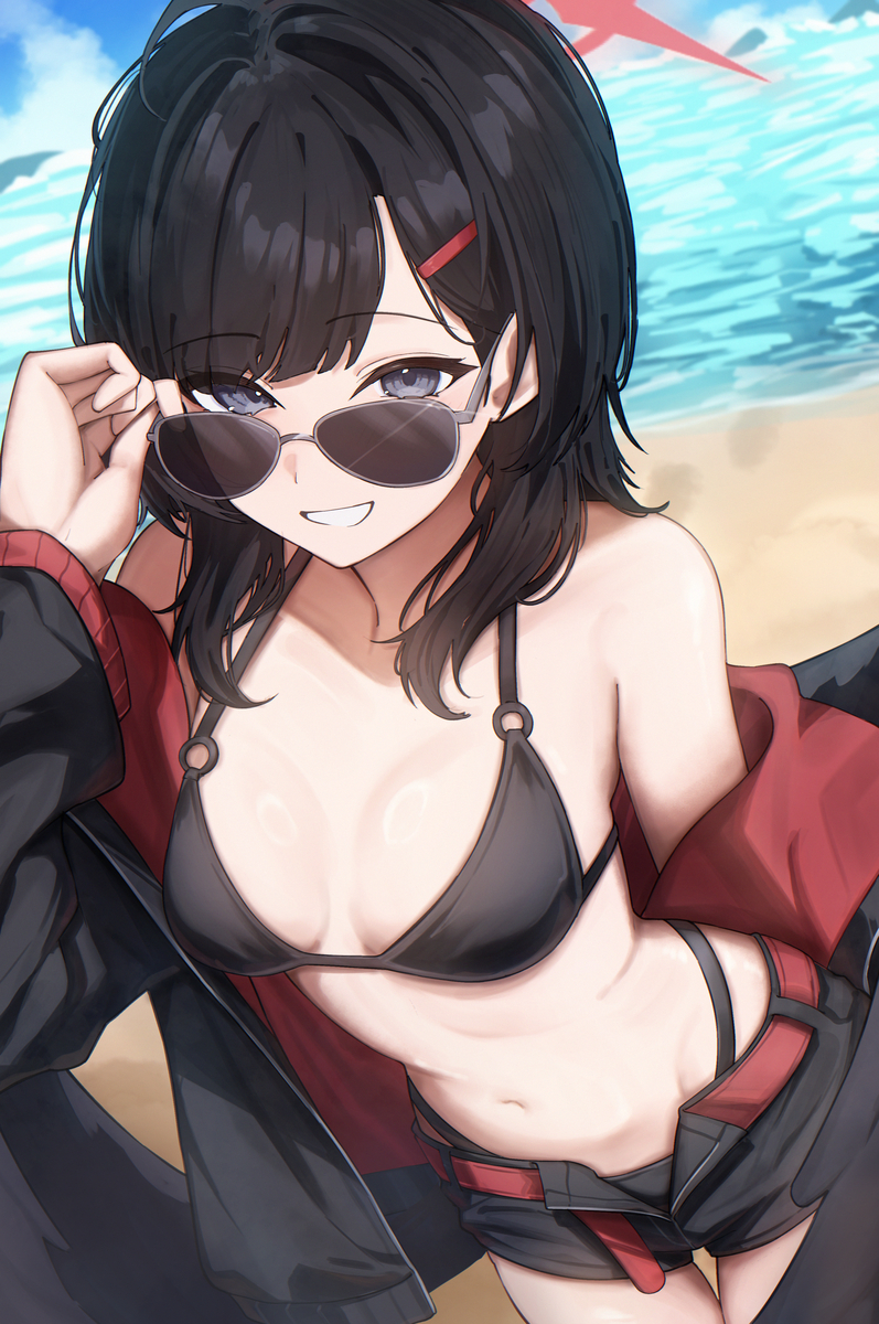 This is a pixiv picture whose title is ウルフカット水着イチカ….