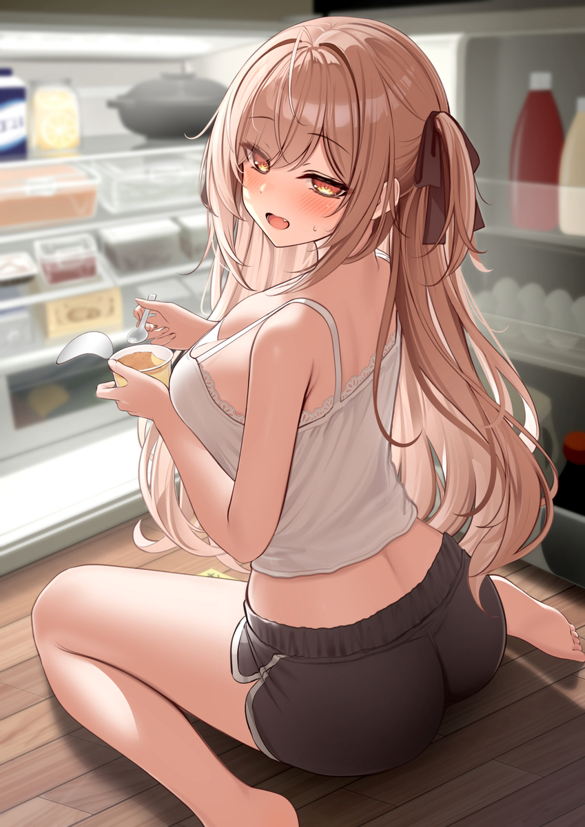 This is a pixiv picture whose title is え、プリンに付箋が貼ってあったって？そ、そんなのなかったけどなぁ.