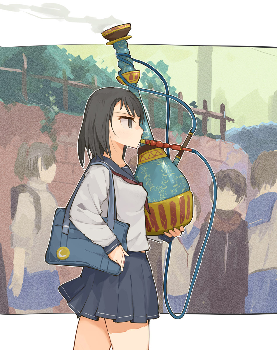 This is a pixiv picture whose title is 通学路は水タバコ.