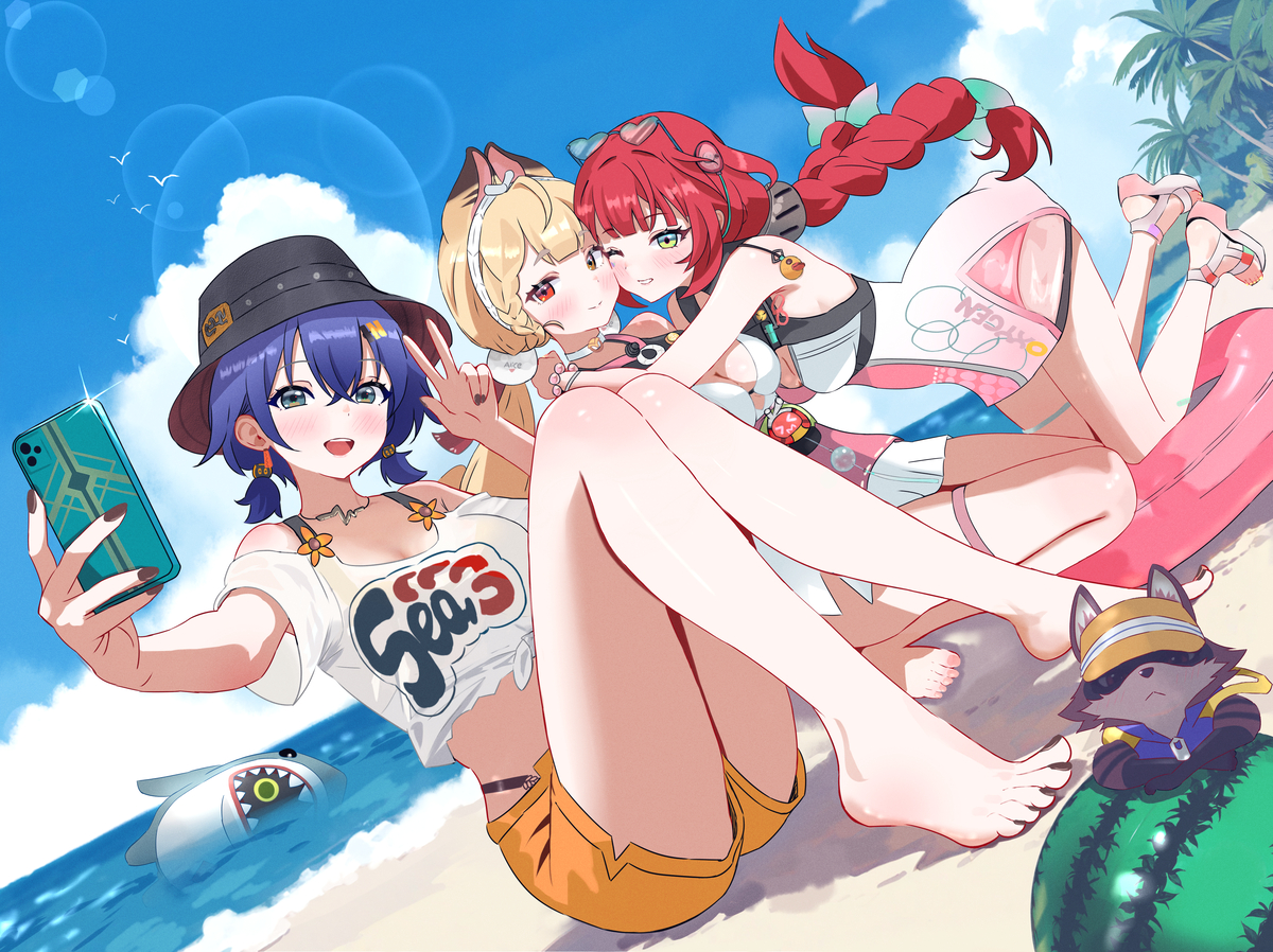 This is a pixiv picture whose title is 潮騒に咲く花々.