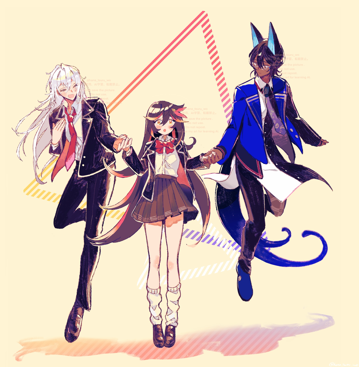 This is a pixiv picture whose title is 【skeb】手繋ぎジュナオ生徒会長とよその子さん達.
