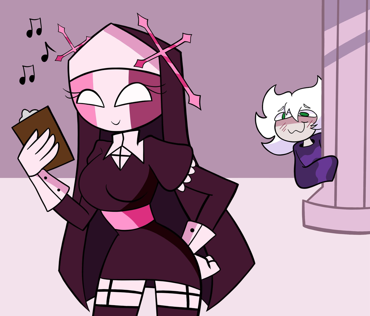 This is a pixiv picture whose title is The Boy and Nun.