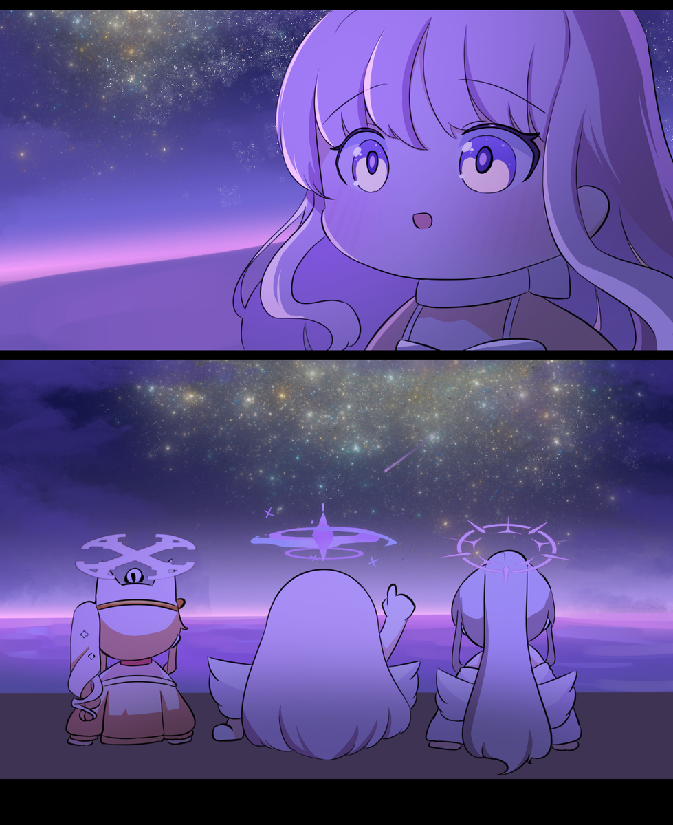 This is a pixiv picture whose title is 밤하늘을 바라보는 티파티.