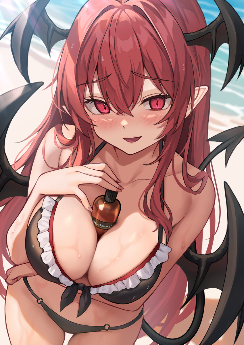 This is a pixiv picture whose title is 小悪魔「オイル…塗っていただけますか？」.