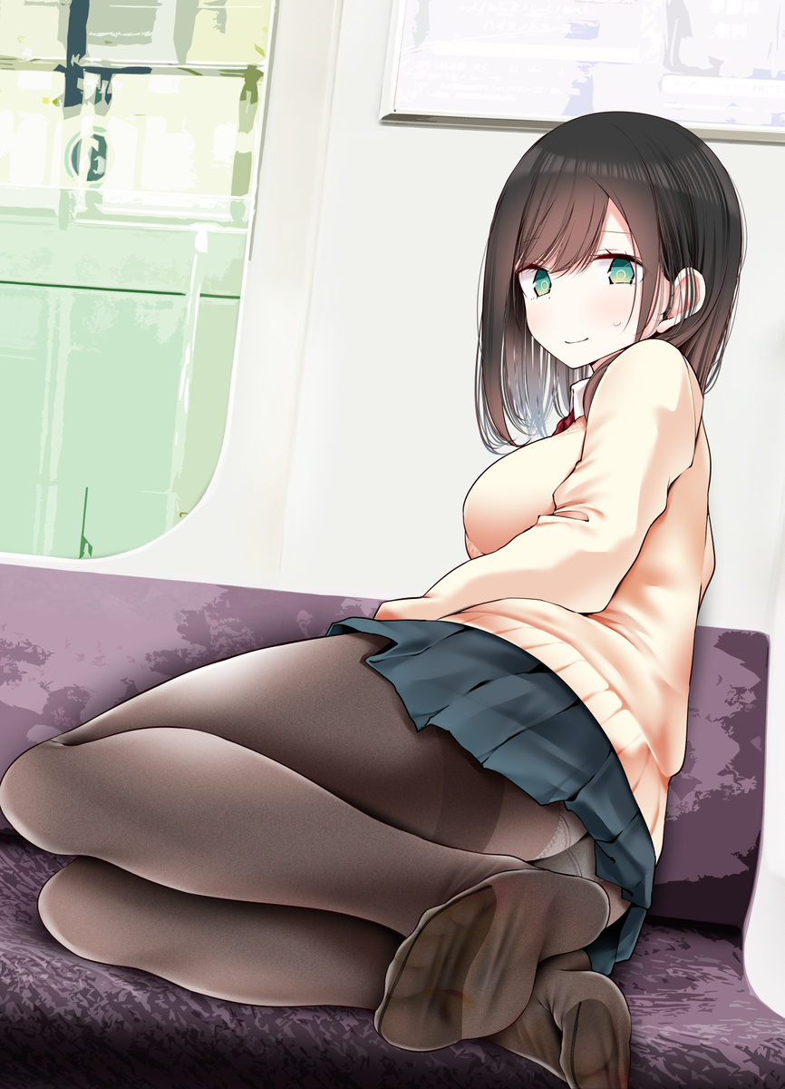 This is a pixiv picture whose title is 通勤電車でこっそり見せつけてくるJKちゃん.