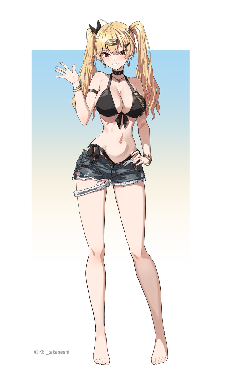 This is a pixiv picture whose title is デカジッパー黒金バニーちゃん（水着.