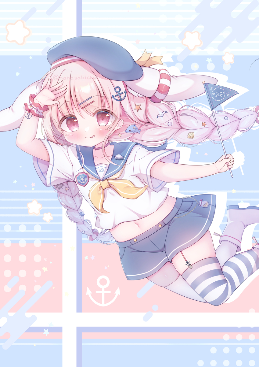 This is a pixiv picture whose title is 「マリンセーラーで出航～っ！🚩⚓」.