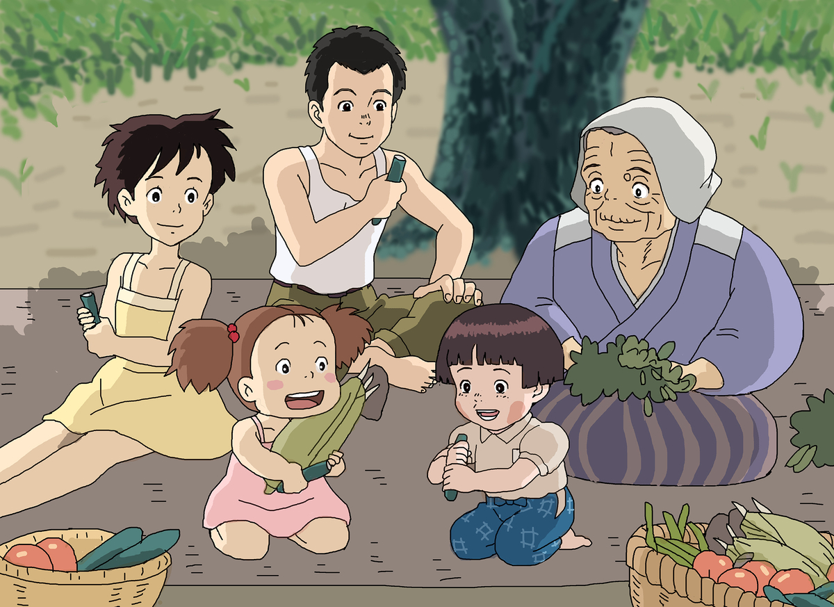 This is a pixiv picture whose title is 「火垂るの墓」の清太と節子を劇場公開時に同時上映だったよしみで….