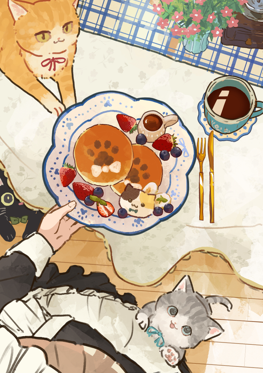 This is a pixiv picture whose title is 朝食はパンケーキ🥞🐈.