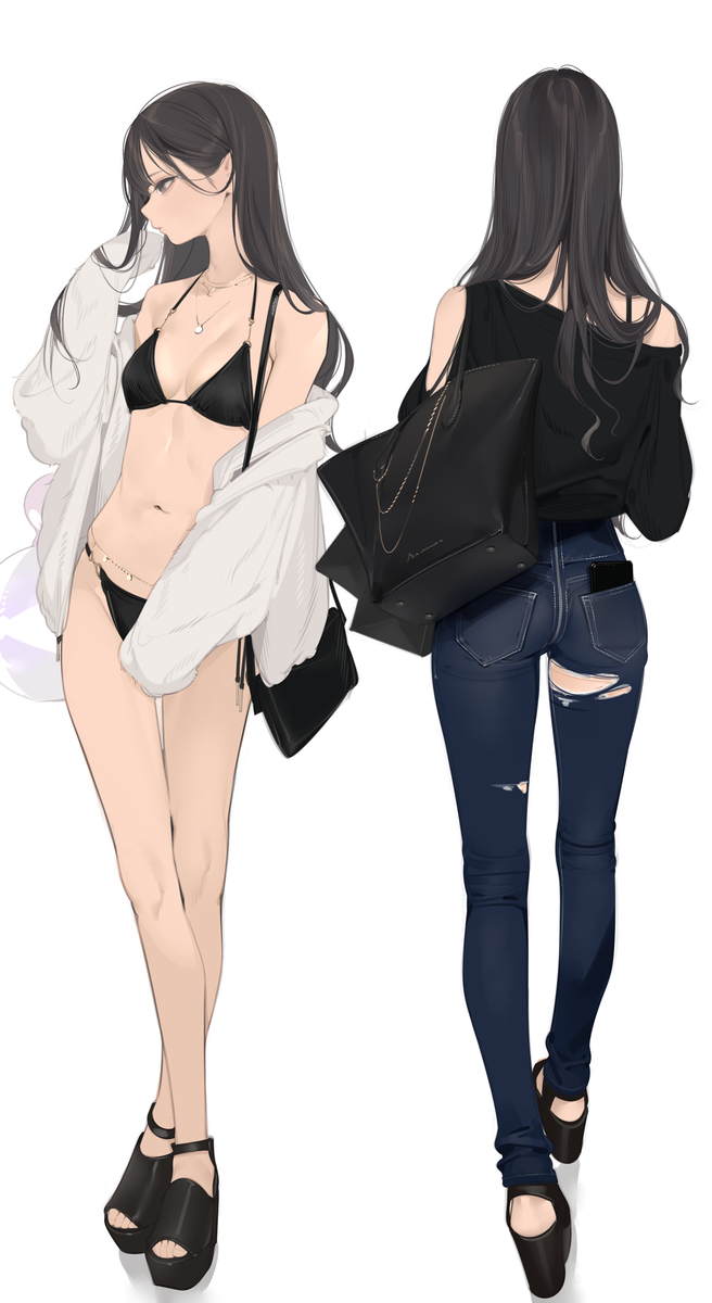 This is a pixiv picture whose title is フルジップデニムガール.