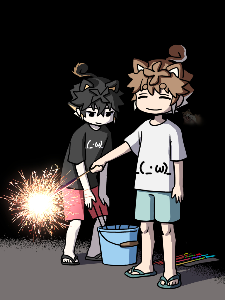 This is a pixiv picture whose title is 花火を楽しむ風景.