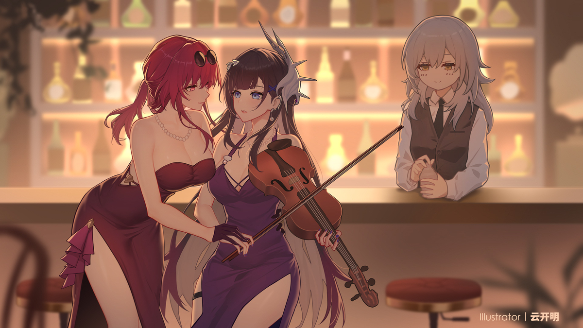This is a pixiv picture whose title is 卡芙卡x海瑟音.