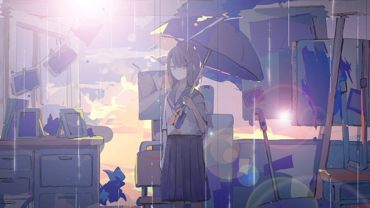 This is a pixiv picture whose title is 『静かな雨、藍の境界』MVを作りました📽️.
