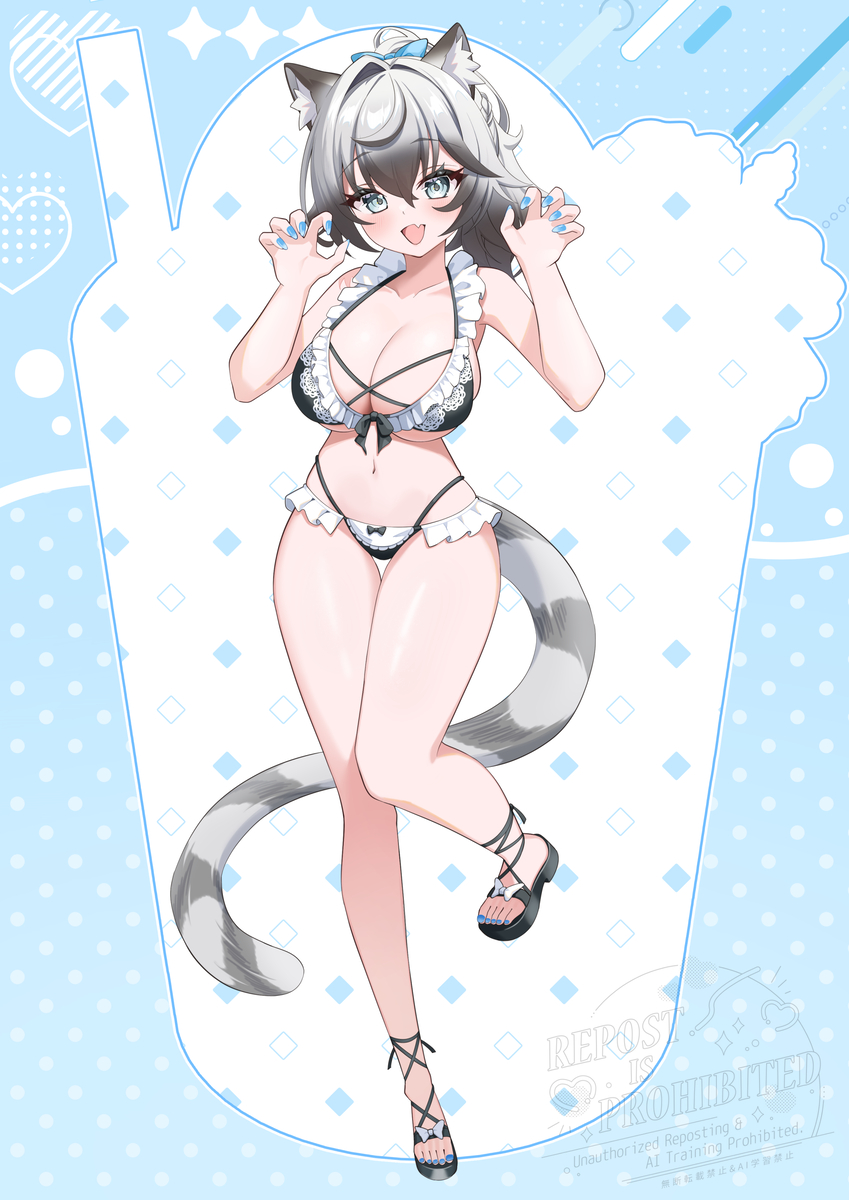 This is a pixiv picture whose title is 【お仕事】みぃ助様のメイド水着立ち絵イラスト.