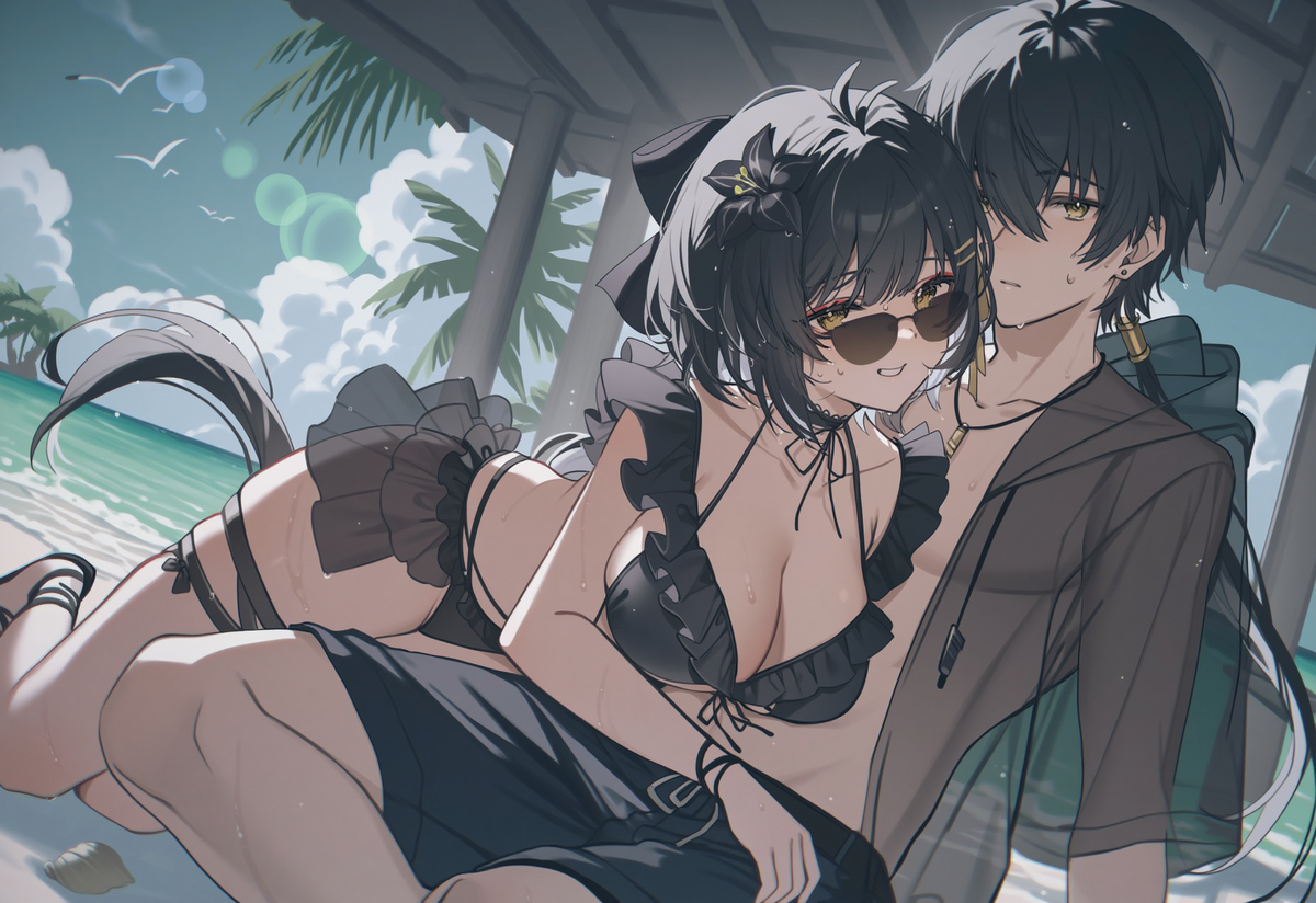 This is a pixiv picture whose title is 漂泊者(水着).