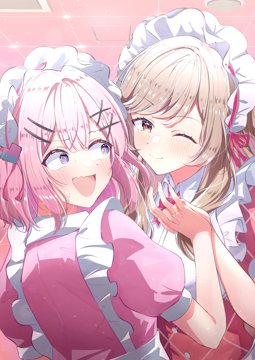 This is a pixiv picture whose title is 二人でメイドとかムリ！.
