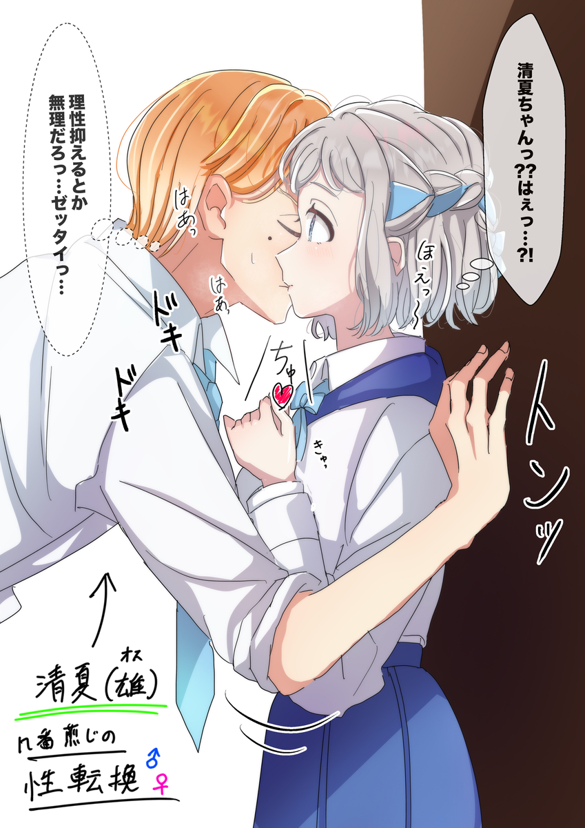 This is a pixiv picture whose title is n番煎じの性転換した清夏（🚹）とリーリヤ🚺.