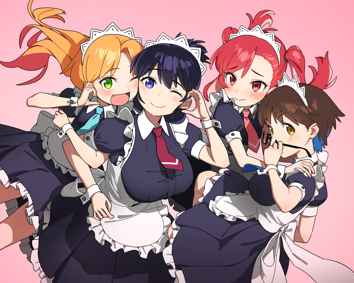 This is a pixiv picture whose title is 💕4 maids.