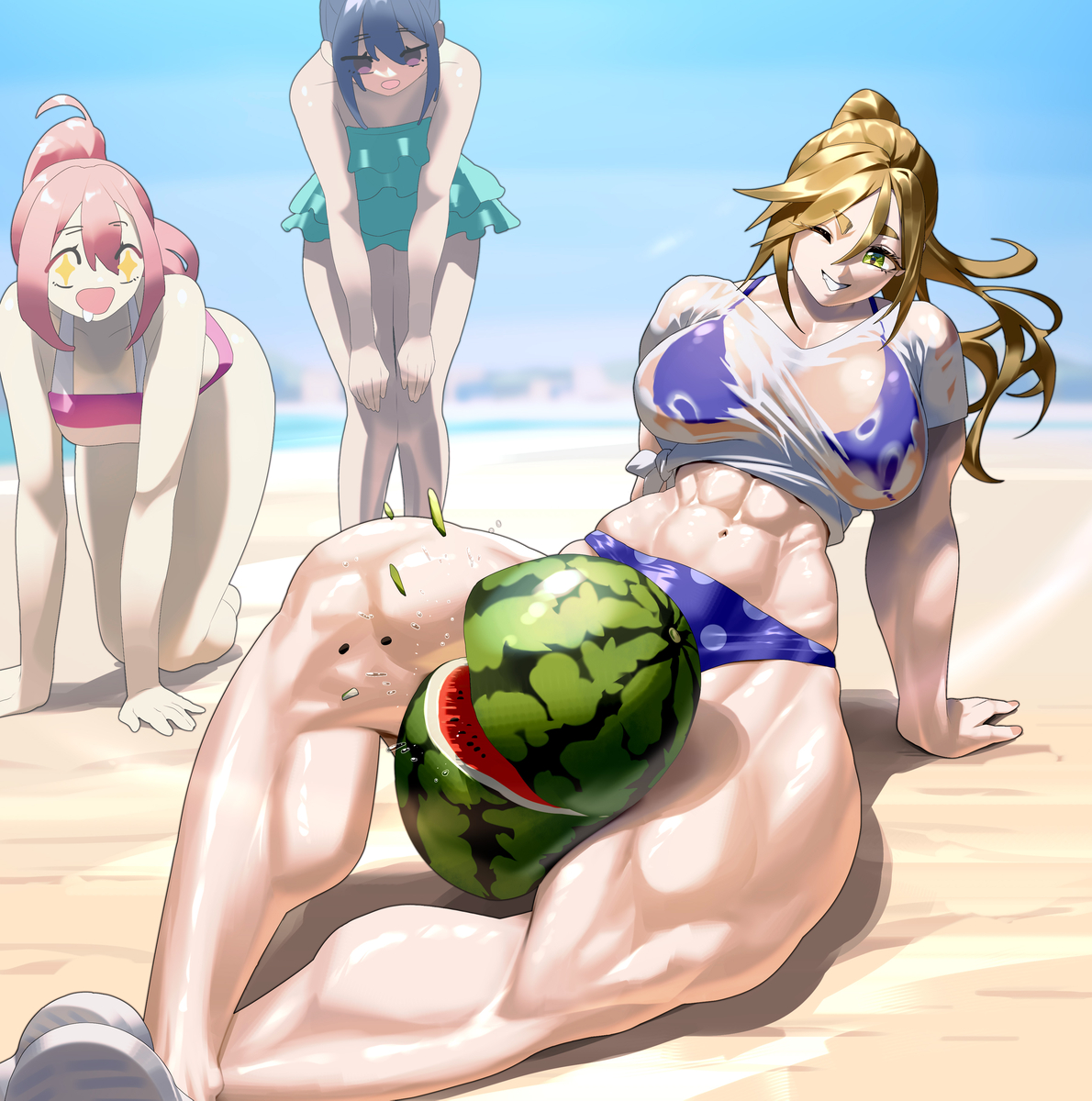 This is a pixiv picture whose title is スイカ割り.
