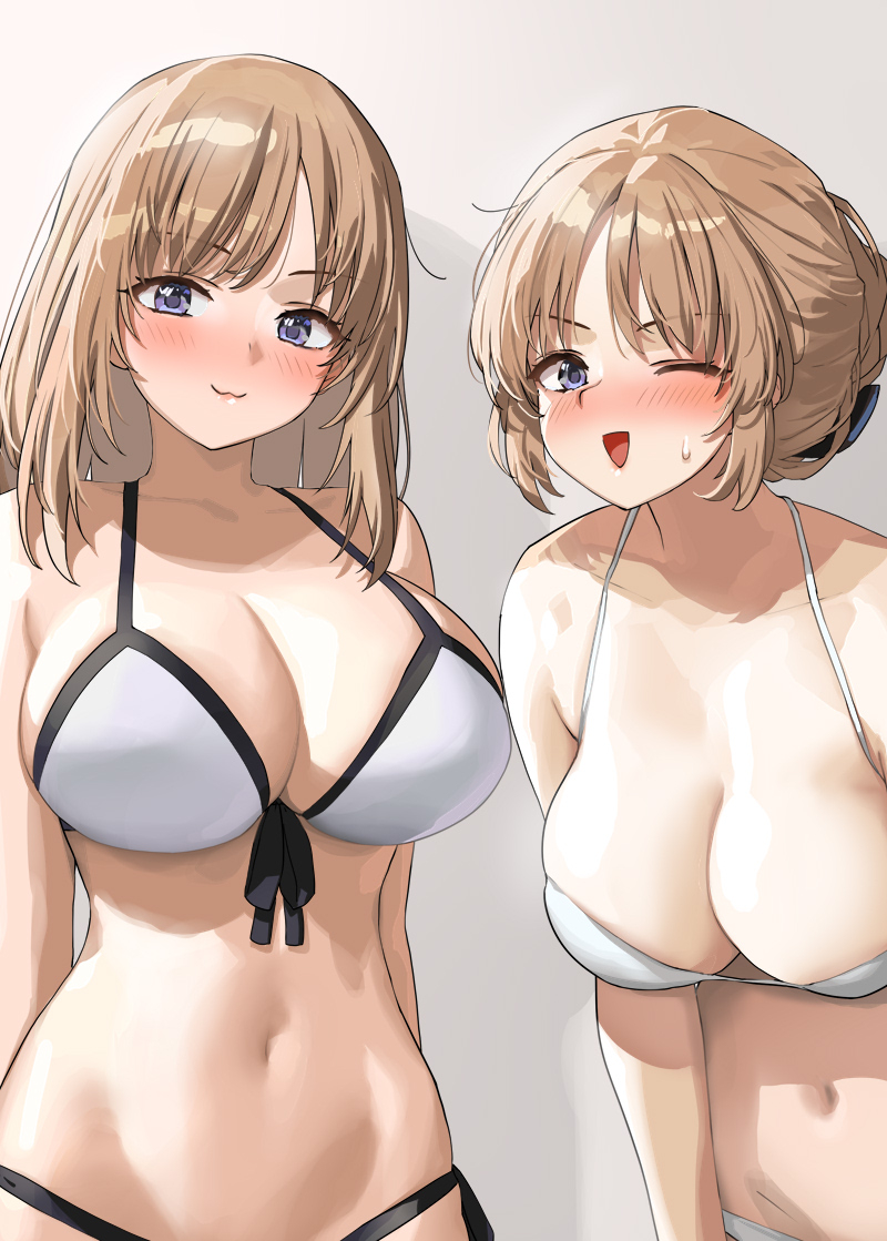 This is a pixiv picture whose title is 遊びに来ただけなのに未使用水着お披露目会に参加させられる（２枚）.