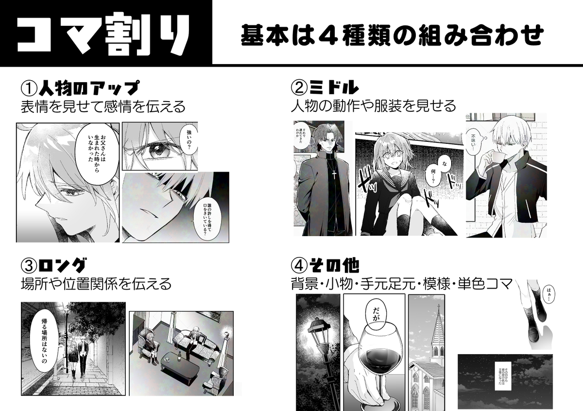 This is a pixiv picture whose title is コマ割りの話.