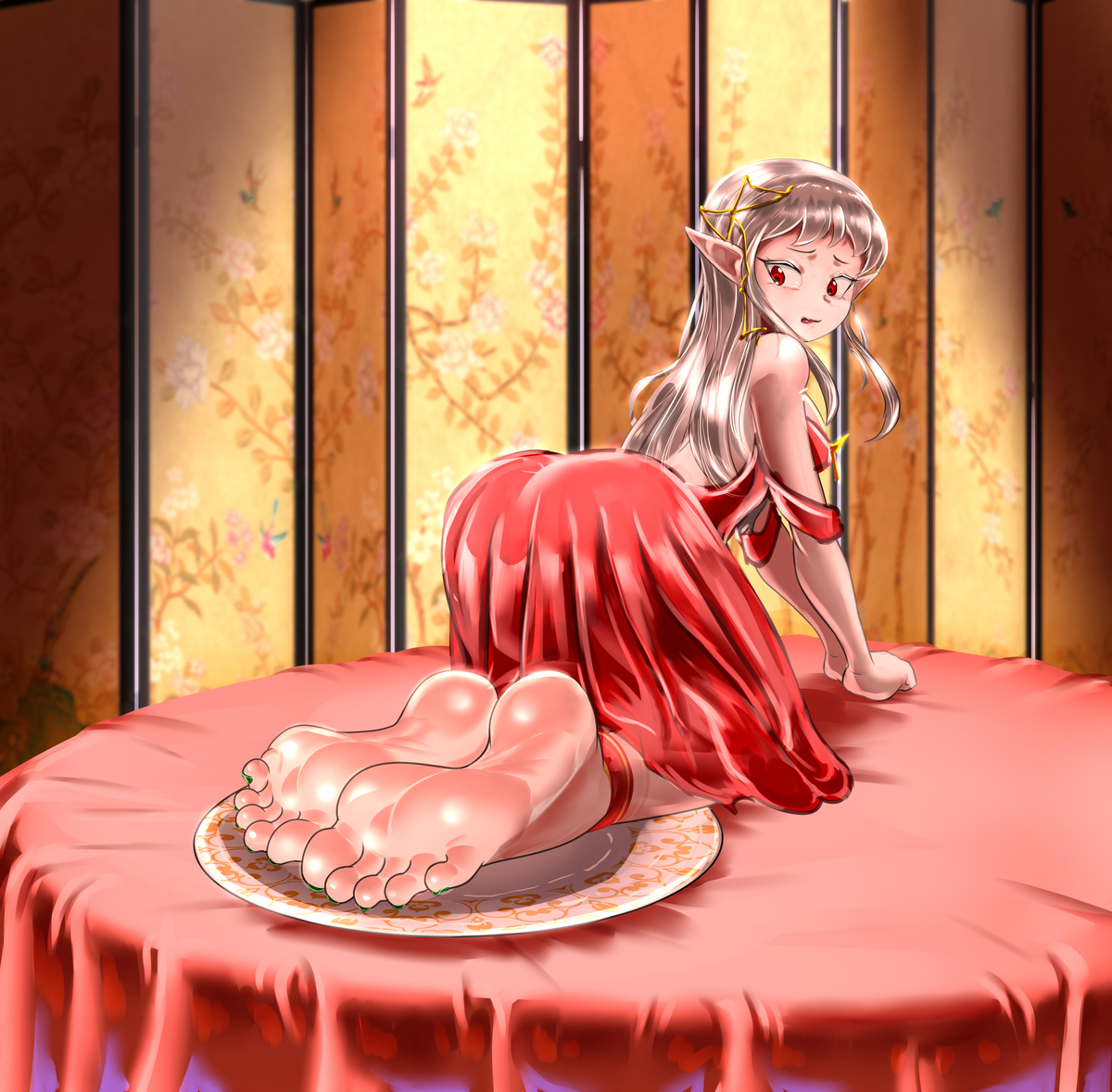 This is a pixiv picture whose title is 神秘的晚宴（仅半成品质感预览）.