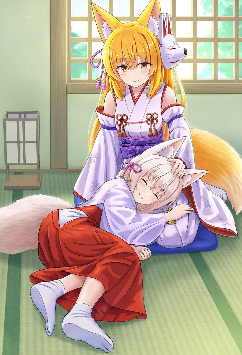 This is a pixiv picture whose title is 膝枕.