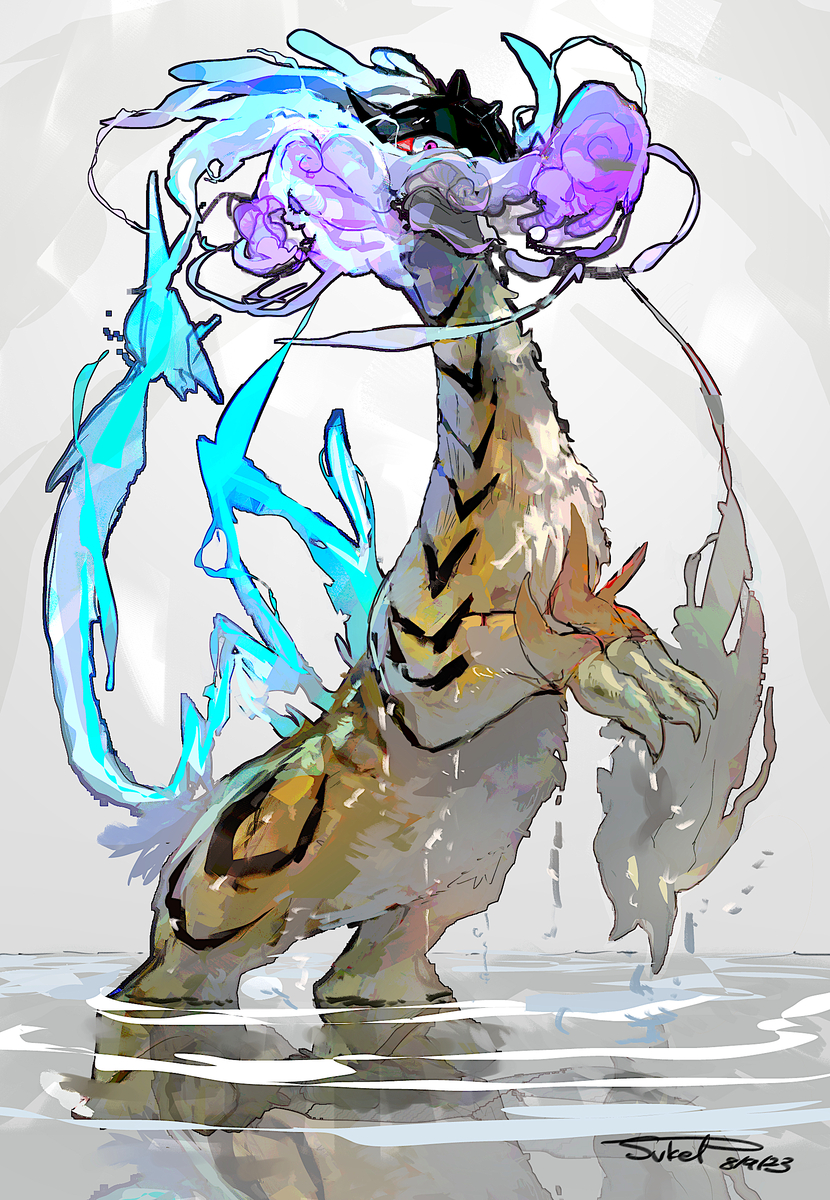 This is a pixiv picture whose title is 水辺の戦い.