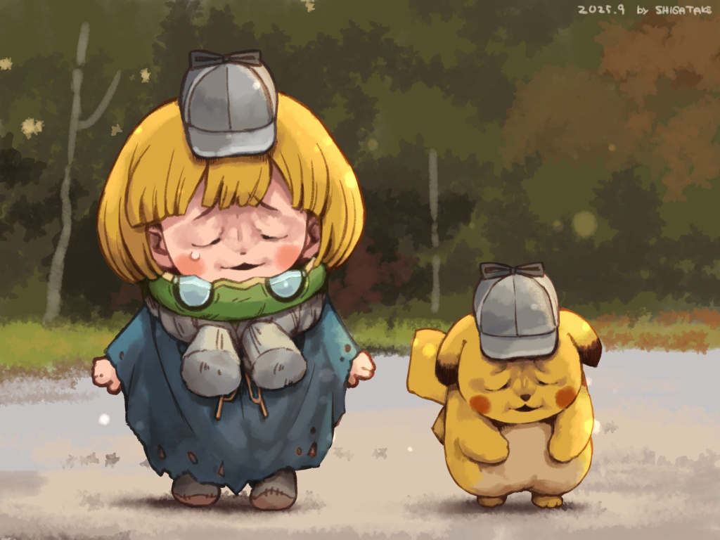 This is a pixiv picture whose title is しわしわピカチュウ⚡としわしわスイカ🍉.