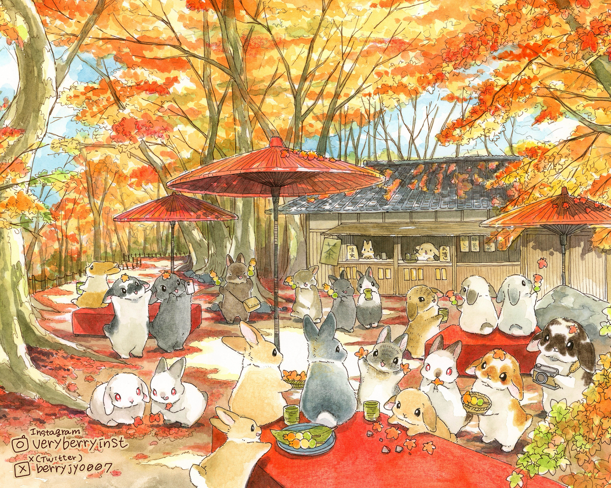 This is a pixiv picture whose title is うさぎさんのもみじ茶屋.
