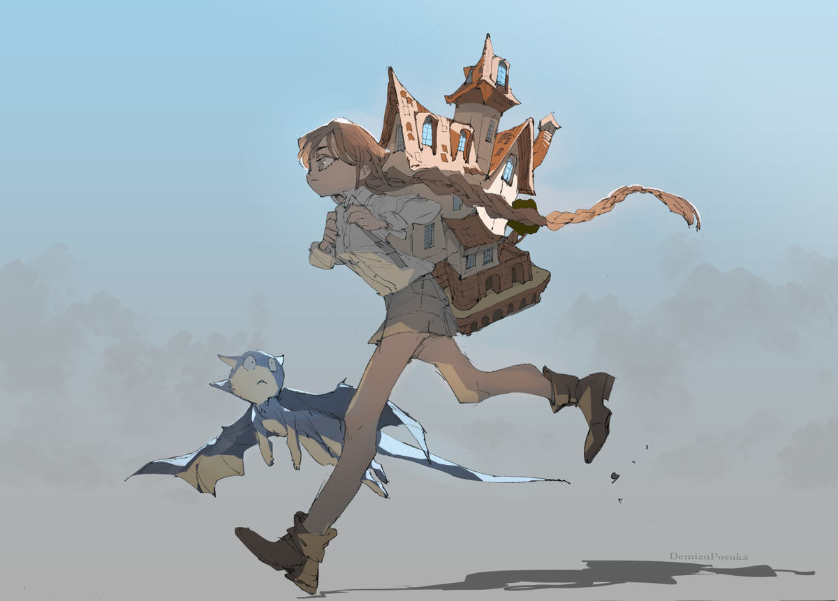 This is a pixiv picture whose title is 家を背負う.