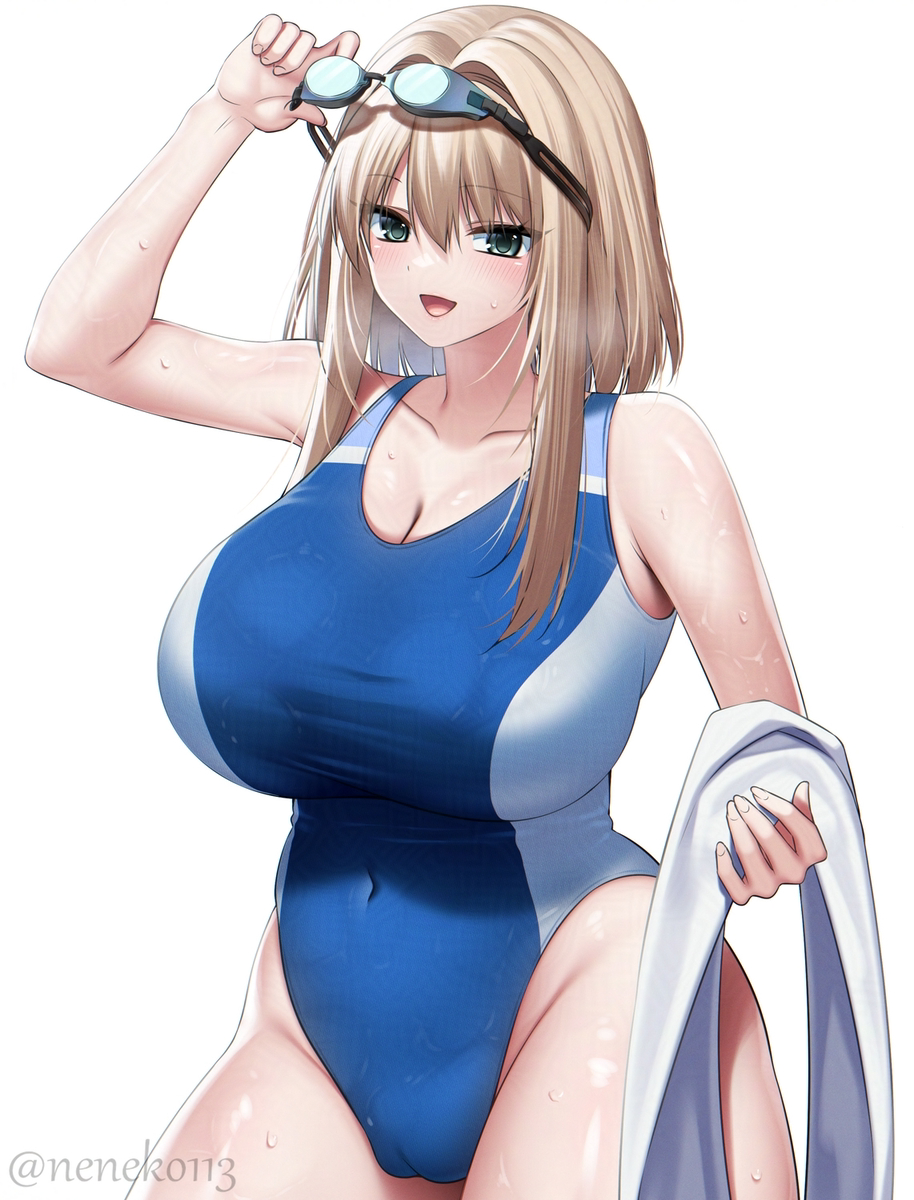This is a pixiv picture whose title is 水の抵抗が強そうな競泳水着女子.