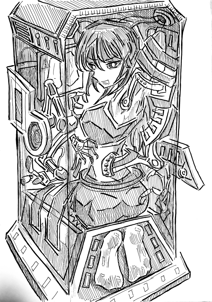 This is a pixiv picture whose title is 【OC】炅诗泠 生体收容箱 完全拘束机械TK.