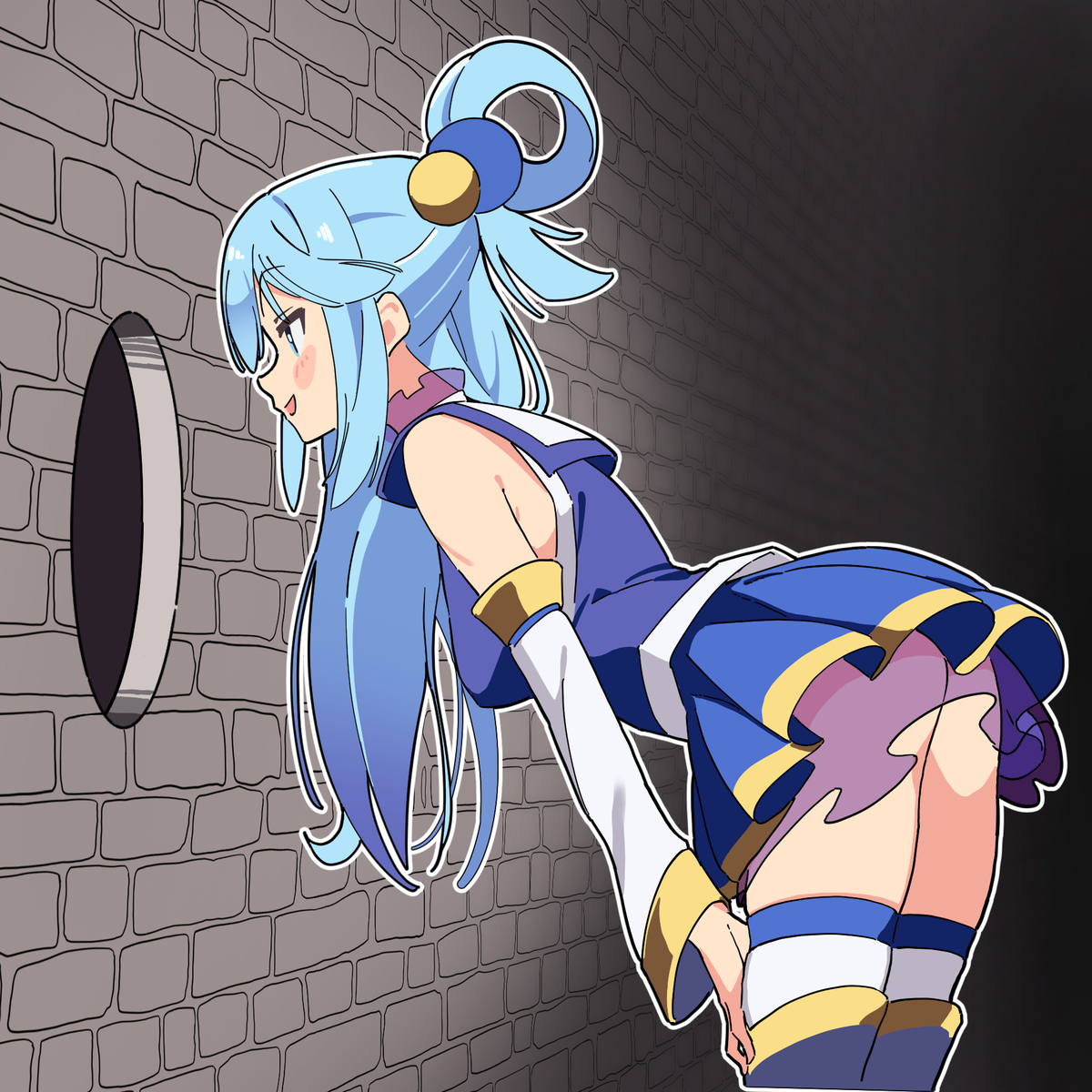 This is a pixiv picture whose title is 通れそうな穴をみつけたアクア.