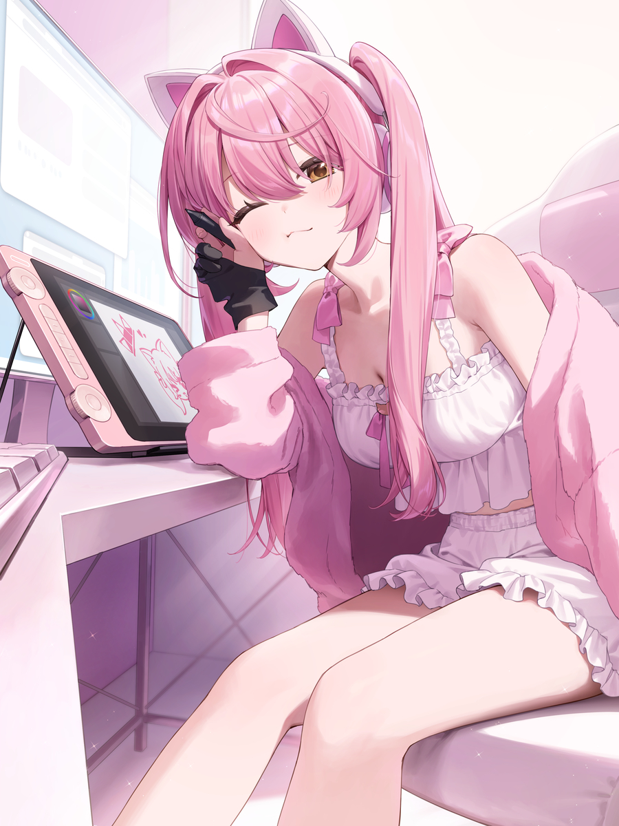 This is a pixiv picture whose title is 😸🩷.