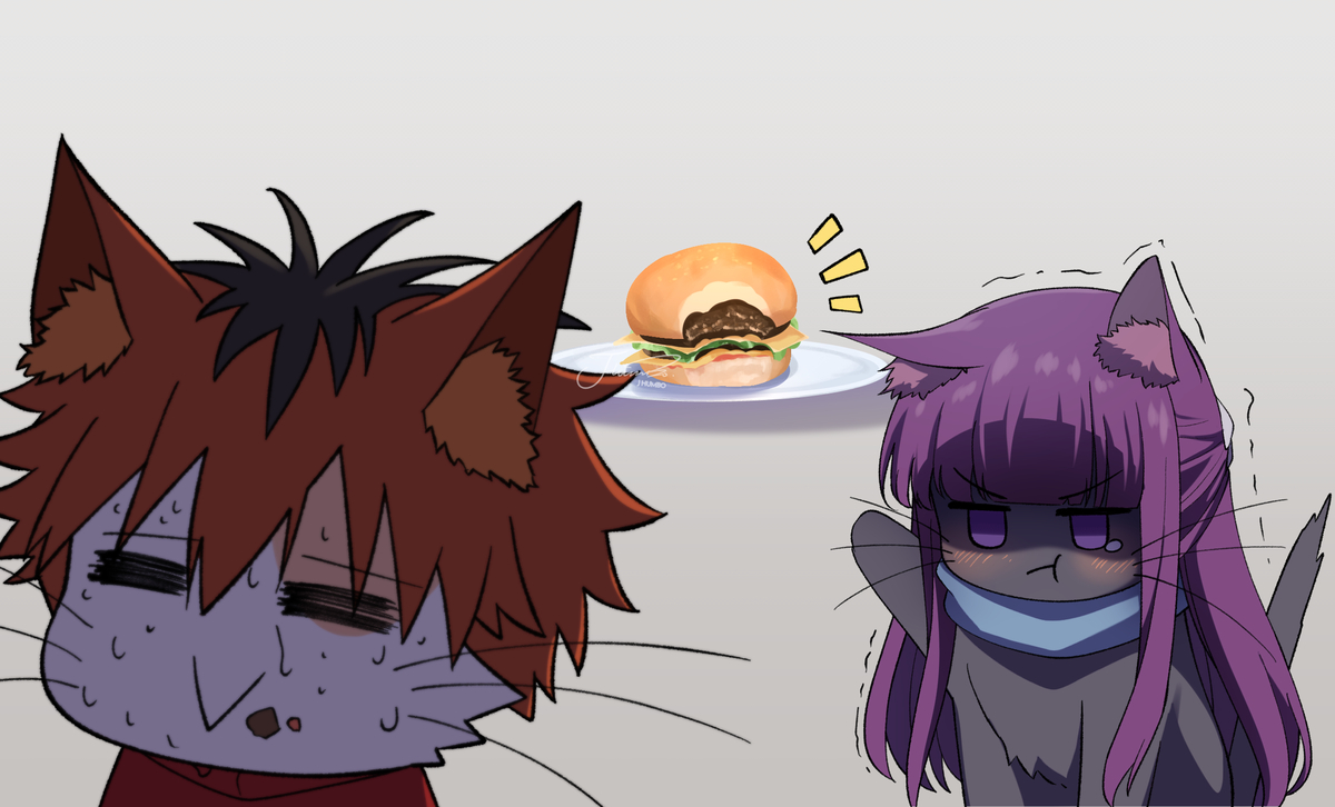 This is a pixiv picture whose title is 🐱🍔🐱.