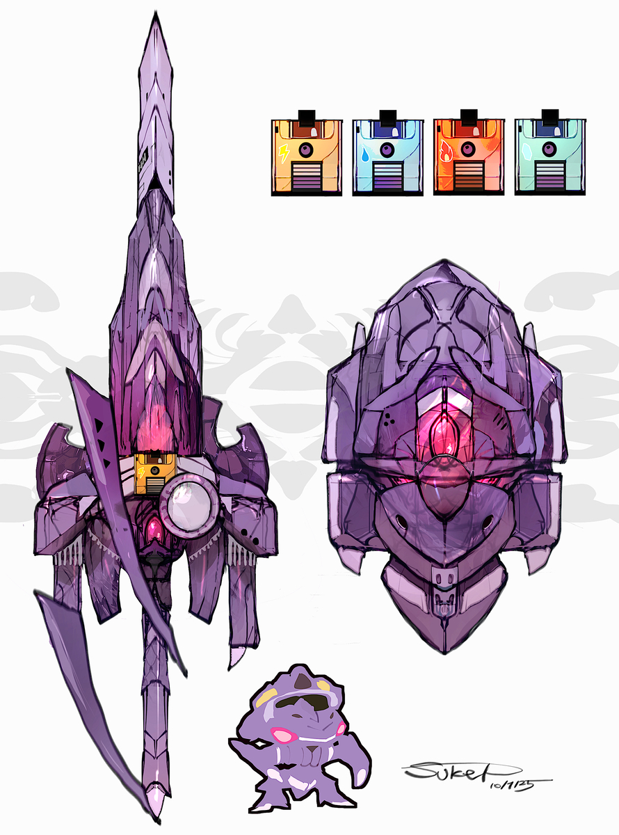 This is a pixiv picture whose title is ゲノセクトモチーフの武器（ポケモン）.