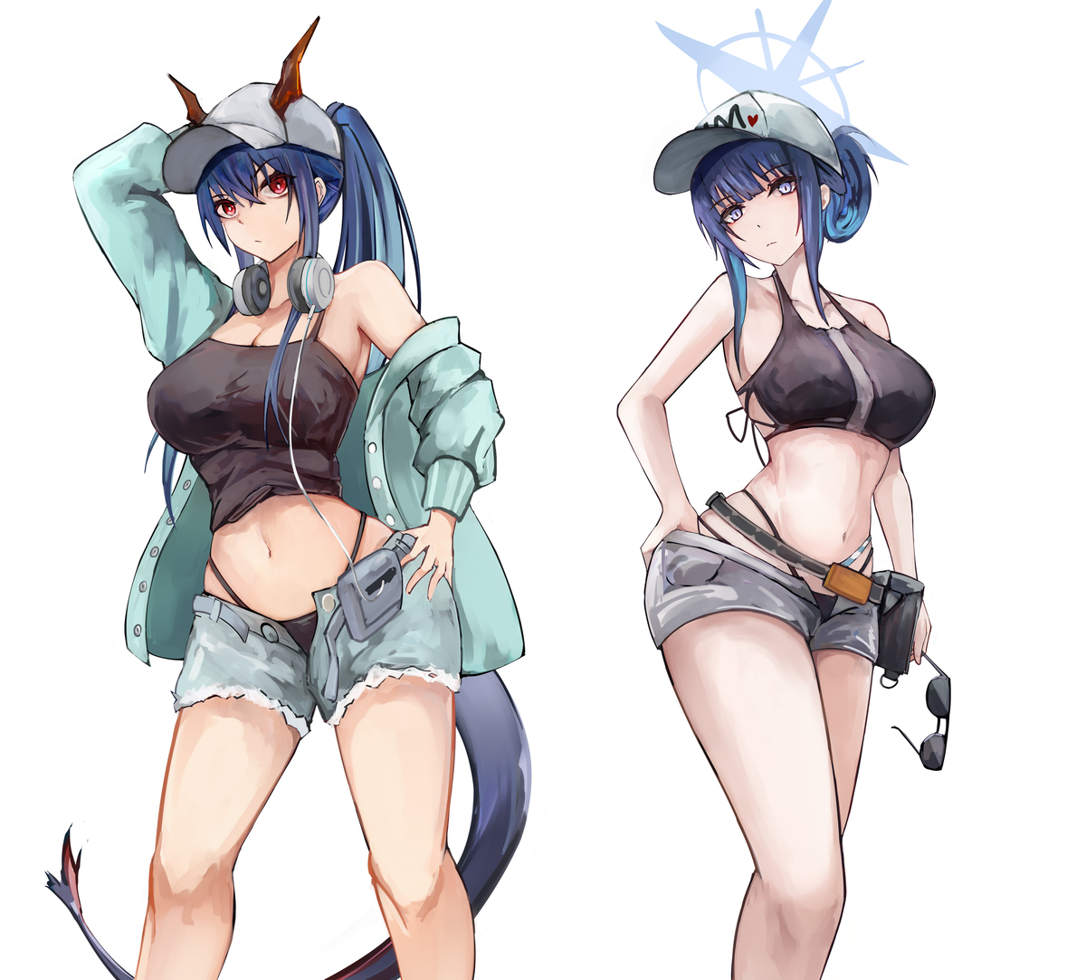 This is a pixiv picture whose title is 水着チェン＆サオリ.