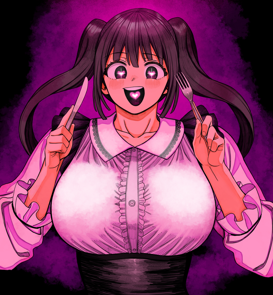 This is a pixiv picture whose title is 超肉食系ヒロイン見明心先生（195cm）.