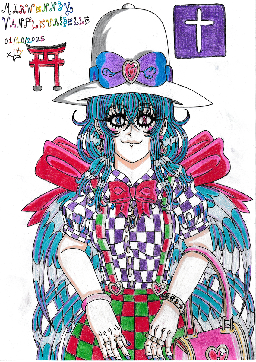 This is a pixiv picture whose title is メルウェンディ・ヴァンフルリベル✝️⛩️👺👻👒📿🍟🍻🎀👜🍙🪄🔮.
