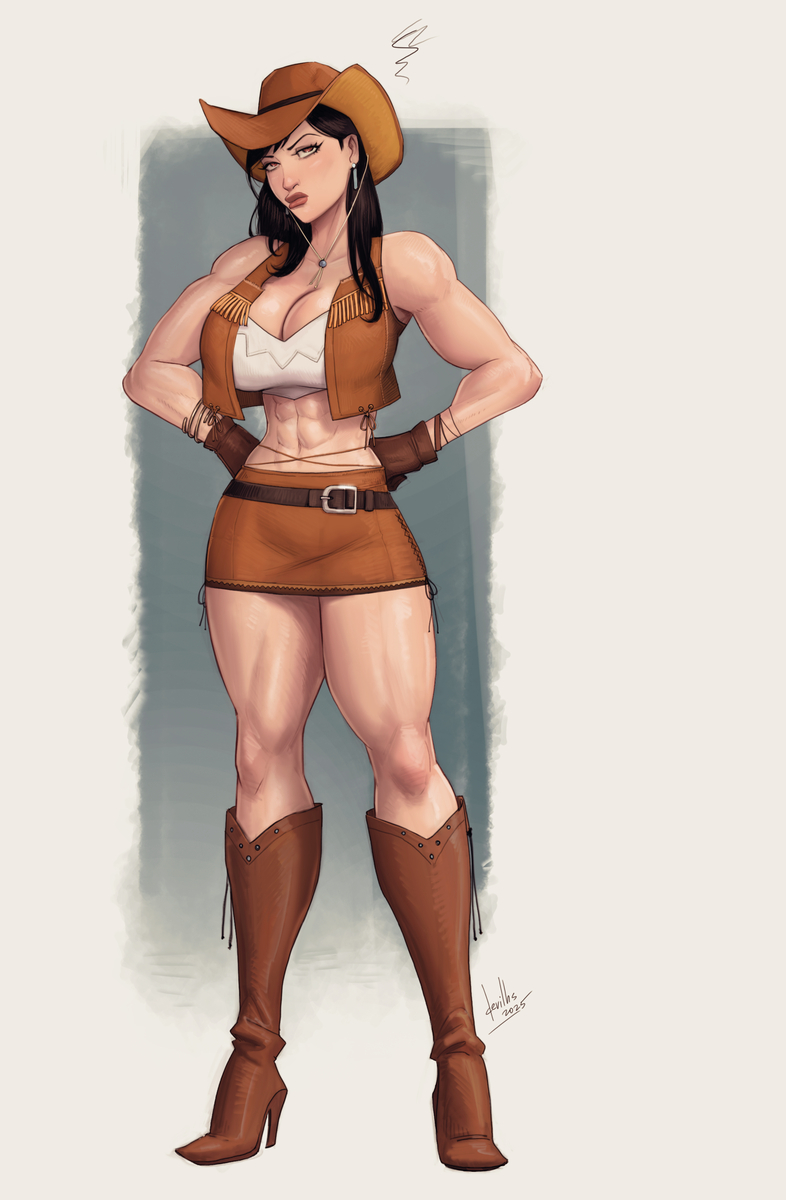 This is a pixiv picture whose title is cowgirl Tifa.
