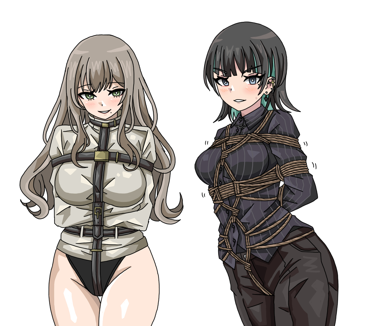 This is a pixiv picture whose title is 拘束ツーショ.