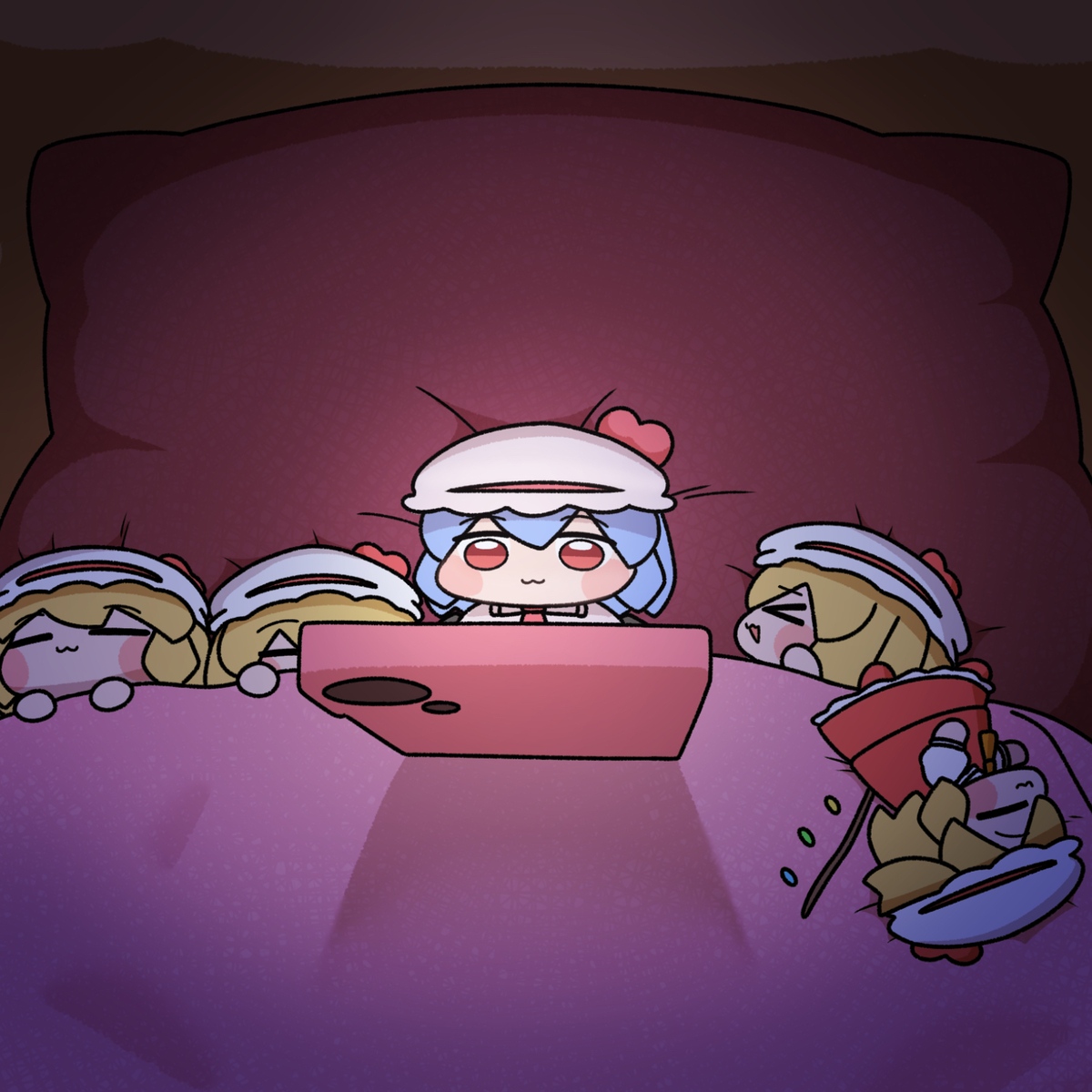 This is a pixiv picture whose title is 夜更かし.